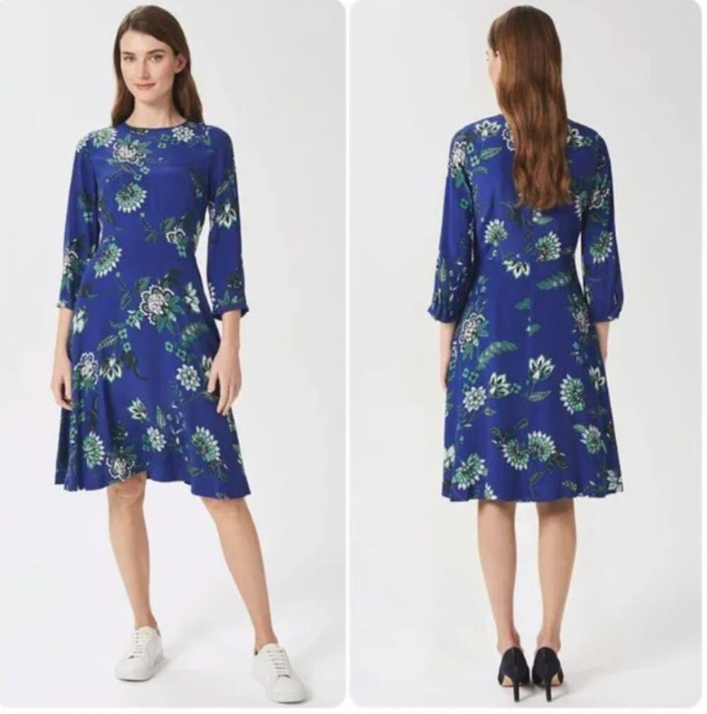 Hobbs London Marietta Midi Dress Blue Floral Womens Size US 2 AZURE APPLE GRN